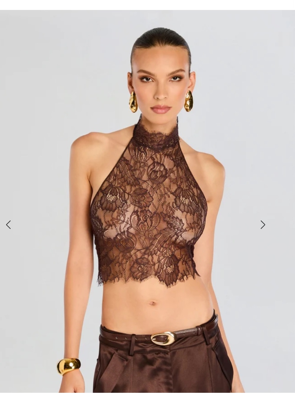 Retrofete Brown Lace Halter Crop Top